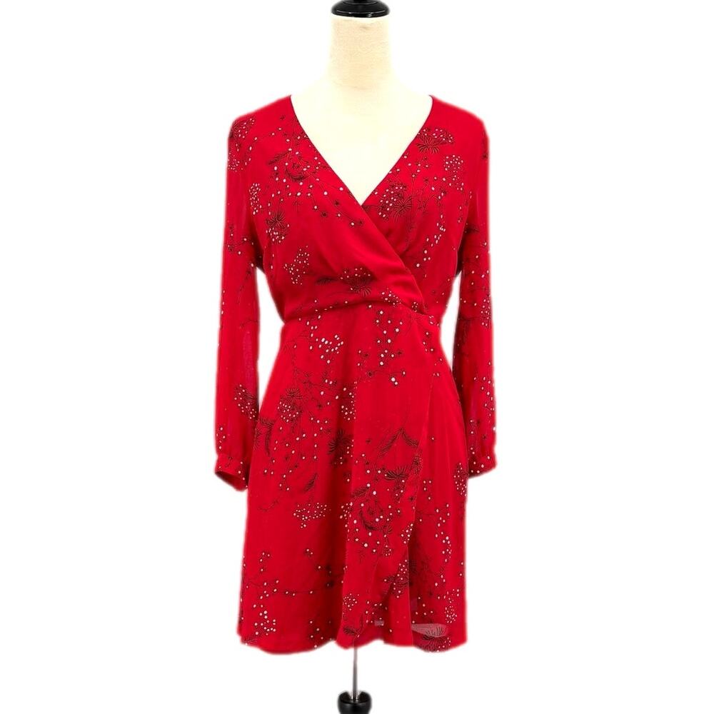 Madewell Hazelwood Wrap-Front Windswept Red Cranberry Chic Floral Mini Dress